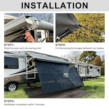 RV Awning Shade Screen Without Zipper 8'x17'3'',Black Mesh RV Awning Sun Shade Screen,Universal Trailer Camper RV Awning Screen with Complete Kit,Significantly Improves Shadow and Privacy - color: Black Without Zipper, size: 8'X17'3''for 18' RV Awning