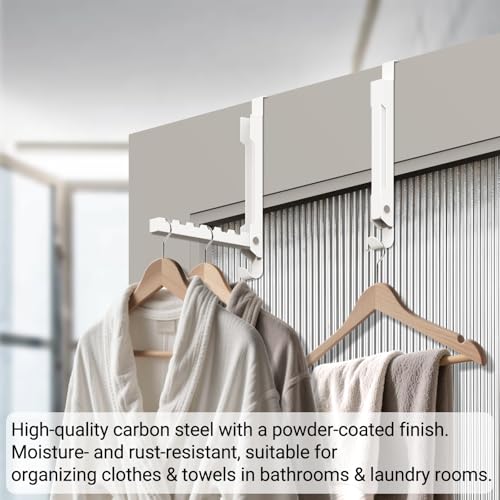 Over The Door Hooks, Heavy Duty 7-Hook Metal Door Hanger for Coats, Clothes Drying Rack, Extra Large Hook for Bags, Foldable Portable Space Saving - Entryway Bedroom Laundry Room Travel, White - size: 1 Pack