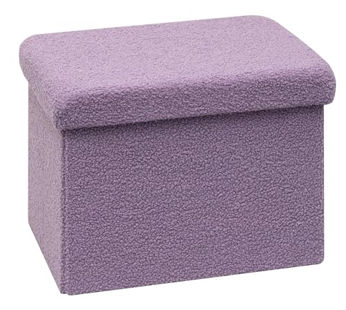 PINPLUS Storage Ottoman Cube Ottoman Foot Rest,Small Foldable Portable Boucle Upholstered Sherpa Ottomans, Faux Teddy Fur, Purple 16.5"x12.6"x12.6" - color: Purple, size: 16.5"D x 12.6"W x 12.6"H