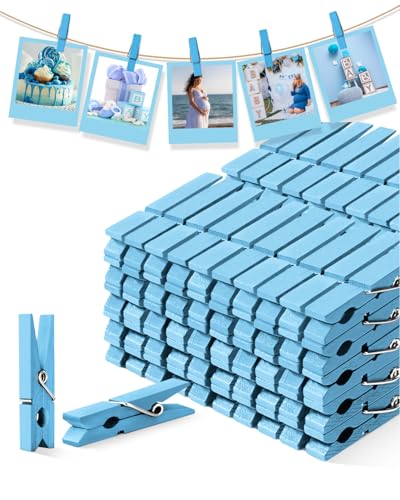 Clothes Pins Wooden Blue Colored Clothespins for Crafts Photo 1.9 Inch 100 PCS, Small Wood Clips Mini Close Pin for Baby Shower Classroom Project Decorations Hanging Pegs 1-7/8" - color: Blue
