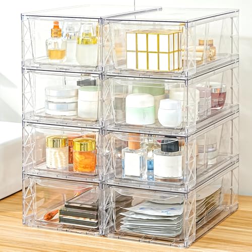 8 Pack Acrylic Storage Drawers, Clear Stackable Storage Drawers, Acrylic Organizers Drawers for Under Sink, Pantry, Bathroom, AcrylicStorage Containers for Makeup Organizers Cosmetic Display, Medium - color: Clear 8, size: Medium