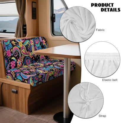 Floral Print 2 Pack RV Dinette Cushion Covers Stretch Camper Cushion Slipcover Pet-Friendly RV Couch Cover Fuzzy Sofa Slipover for Travel Trailer Couch - color: Floral