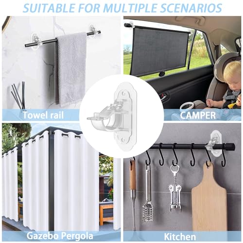 No Drill Curtain Rod Brackets， No Drill Needed Curtain Rod Holders, Adhesive Curtain Rod Holder，Multipurpose Nail Free Stick on Curtain Rod Hooks Self Adhesive Rod Holder Hooks（Clear 6Pcs） - color: Clear-6pcs