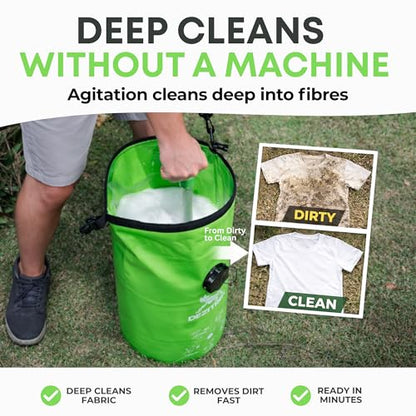 All in One Hand Wash Bag and Plunger Set - Off Grid Washing Machine Non Electric for Camping Travel | Eco Friendly Portable Manual Clothes Washer Laundry Bag for RV's (Medium) - size: Medium