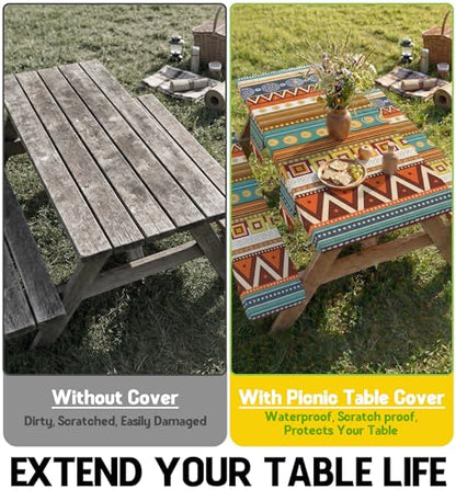 Fitted Picnic Table Cover with Bench Covers Fitted Rectangle Table Cloth Tablecloth Camping Gear Essentials Rv Accessories Road Trip Supplies Car Travel Must Have 6 Ft Foot Feet 72in Bohemian Boho - color: Yellow Boho, size: 72in