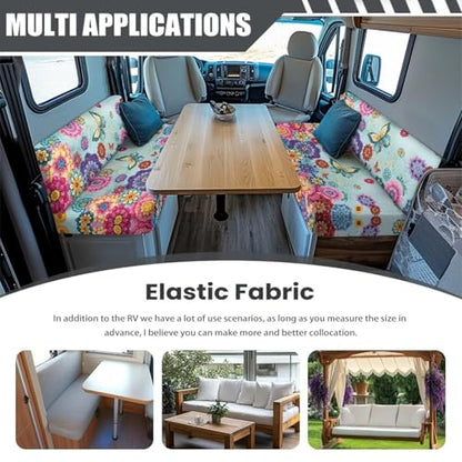 RV Cushion Covers Dinette Booth Seats Set, Colorful Bohemia Flower Butterfly Camper Cushion Covers Couch Cover 2 Cushion Slipcovers RV Sofa Cover for Dinette - color: Colorful Bohemia Flower Butterfly