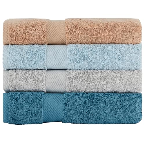 BolBom Towels 4 Pack Medium Bath Towel Set, 27“X54” Inches, 500 GSM 100% Ring Spun Cotton, Lightweight and Highly Absorbent Quick Drying Premium Towels for Hotel,Spa,Bath and Bathroom - color: Sapphire, Silver, Sky Blue, Toast