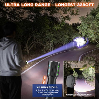 Rechargeable Flashlights with Side Light & Digital Power Display, Bright LED Flashlight with Warning Lights, 5 Modes & Waterproof for Emergency, Camping, Hiking and Home (Black - 2PCS) - color: Black - 2PCS