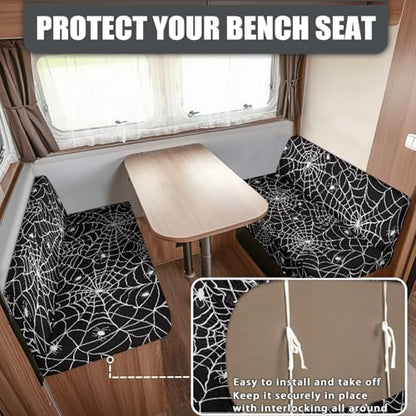 Cobweb RV Dinette Cushion Covers Replacement Camper Cushions Cover Stretch RV Couch Cover Halloween Camper Dinette Seat Cover for Travel Trailer Couch, Black - color: Cobweb