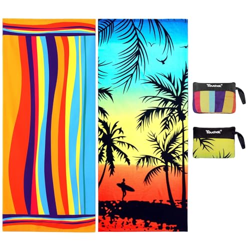 Touchat Beach Towel Oversized,Super Absorbent Sand Free Thick Microfiber Beach Towel (Coconut and Orange, 30”x60“) - color: Coconut and Orange