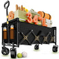 Extra Long Collapsible Wagon Cart, 360LBS Heavy Duty Utility Wagons with All-Terrain Wheels, Foldable Grocery Carts for Gardening, Shopping, Beach, Camping, Black - color: Ebony