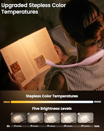 Glocusent Lightweight Neck Light for Reading in Bed, 1200mAh Rechargeable Book Light, Hands-Free Reading Light, 5 Colors, 5 Brightness Adjustable, Private Bedtime Reading for Book Lover - color: Pink