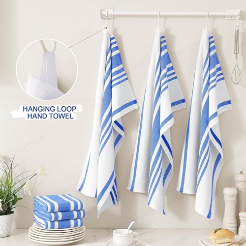 Homaxy Premium Kitchen Towels 18”x 28”, Large Cotton 380 GSM Kitchen Hand Towels, Stripe and Terry Dish Towel, Highly Absorbent Tea Towel Set with Hanging Loop, 6 Pack, Blueberry - color: Blueberry Stripe, style: 6-pack