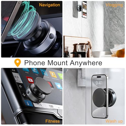 Electric Vacuum Magnetic Phone Holder for Car, Auto-Seal Smart Suction Cup Mount with N55 Magnet, 360° Adjustable Hands-Free Stand for iPhone 17 16 15 14 13 Pro Max, Gym, Mirror, Vlogging - color: Black