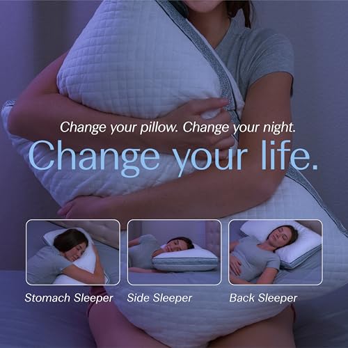DreamyBlue Gusseted SAPPHIRE Pillow • Adjustable Loft, Luxury Cover, Shredded Memory Foam Fill w/Airflow Beads •Ideal For Wide Shoulders •Neutral Alignment for All • CertiPUR-US Certified Foam (Queen) - size: Sapphire Queen