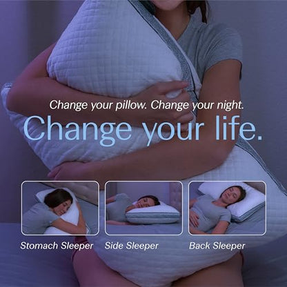 DreamyBlue Gusseted SAPPHIRE Pillow • Adjustable Loft, Luxury Cover, Shredded Memory Foam Fill w/Airflow Beads •Ideal For Wide Shoulders •Neutral Alignment for All • CertiPUR-US Certified Foam (Queen) - size: Sapphire Queen