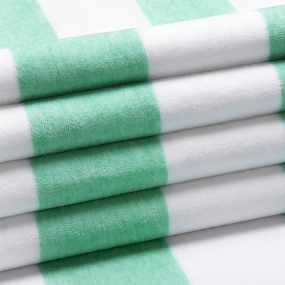 HENBAY Cotton Oversized Beach Towel - Large 70 x 35 Inch Pool Towel, Green Striped Quick Dry Swimming Cabana Towel - color: Green