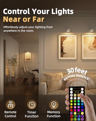 Picture Lights for Wall, 2000mAh Rechargeable Magnetic Art Lights with 3 Color Temps & RGB, Remote Dimmable Battery Operated Wall Light for Bedroom, Living Room, Gallery (White, 6 Pack) - color: White