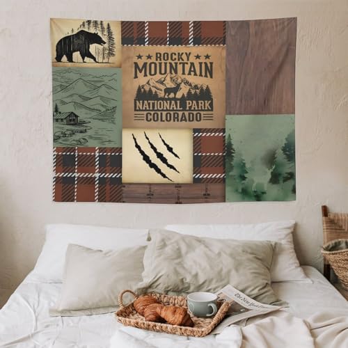 Fblifil Rusticd Wild Animal Board Wall Tapestry,Vintage Animal Bear Deer Animal Footprints Red Plaid Patchwork Wall Tapestries Hanging for Bedroom Living Room Dorm Party Decor 30x40in - color: Bear-19, size: 40"Wx30"L