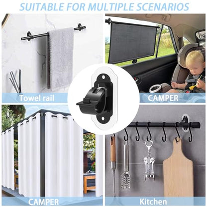 No Drill Curtain Rod Brackets，No Drill Needed Curtain Rod Holders, Adhesive Curtain Rod Holder，Multipurpose Nail Free Stick on Curtain Rod Hooks Self Adhesive Rod Holder Hooks（Black 6Pcs） - color: Black-6pcs
