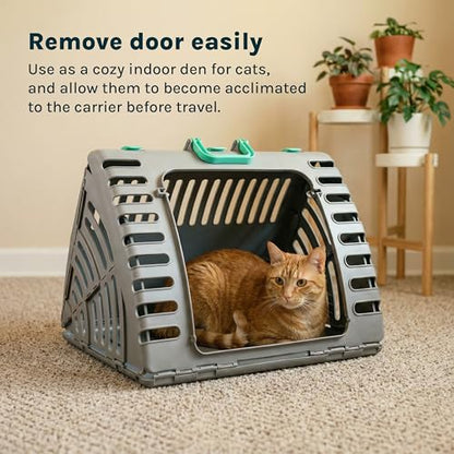 SportPet Designs Foldable Travel Cat Carrier - Front Door Plastic Collapsible Carrier, Gray and Tan, Medium (Pack of 1) - color: A) Large Carrier (Tan & Gray)
