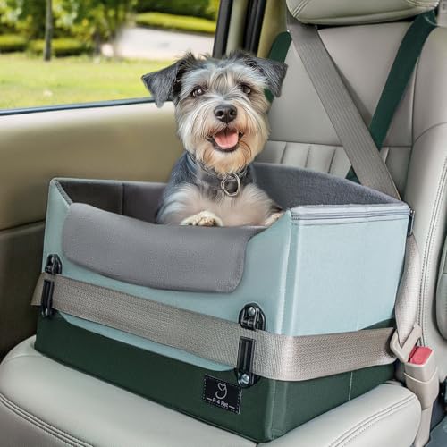 A4Pet Small Dog Car Seat for Small Dogs - Dog Booster Car Seat for Small Dogs Under 25, Portable Dog Crate for Car Seat with Patent Buckles, Clip-On Safety Leash, Pet Travel Carrier, Fits Most Cars - color: Green, size: Small