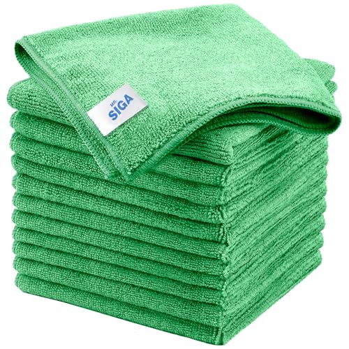 MR.SIGA Microfiber Cleaning Cloths, All-Purpose Microfiber Towels, Streak Free Cleaning Rags, Pack of 12, Green, Size 32 x 32 cm(12.6 x 12.6 inch) - size: 12.6 x 12.6 inch