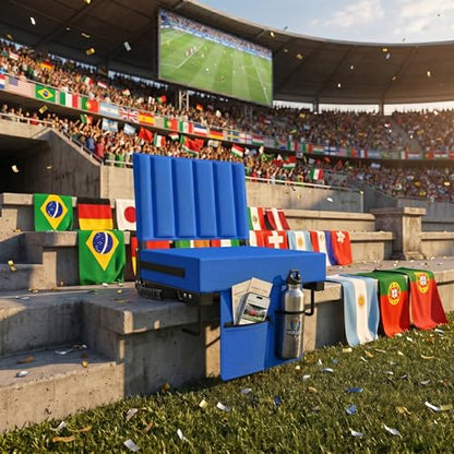 Stadium Seat for Bleachers with Back Support, Portable Bleacher Seat with Wide Comfy Padded Cushion, Metal Hook, Folding Stadium Chair with Shoulder Strap, Carry Handle, Cup Holder, Blue - color: Blue