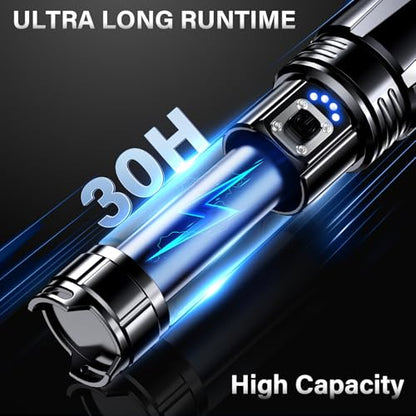 AKNEAR Rechargeable LED Flashlight 99000 High Lumens, Super Bright Flashlights with Zoomable & USB C Rechargeable & 5 Light Mode & IPX7 Waterproof, Powerful Flash Light for Home, Hiking, Camping - size: 3 Pack, style: Standard Display