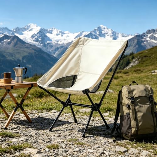 Wind Tour Portable Camping Chair Foldable Outdoor Chair for Hiking Camp Backpacking Lawn Beach Fishing Picnic with Carry Bag (Off White) - color: Off White