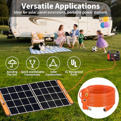 8mm DC Extension Cable 15FT – DC7909 Male to Female Solar Cable with DC8020 Adapter, 14AWG Tinned Copper Wire, Waterproof – – Works with Most Portable Power Stations and Solar Generators - size: 15FT