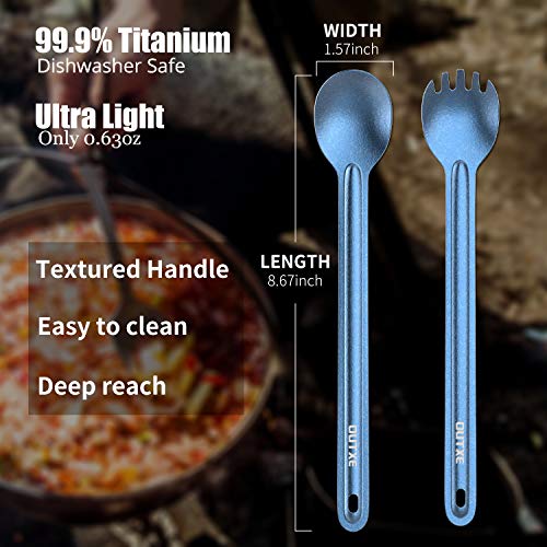 OUTXE Ultralight Titanium Long Handle Fork and Spoon Set - color: #3 Ice-Crystal Blue