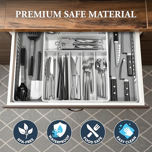 Simple Houseware Expandable Kitchen Drawer Flatware Organizer, Gray/White - color: Gray/White