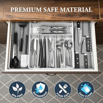 Simple Houseware Expandable Kitchen Drawer Flatware Organizer, Gray/White - color: Gray/White