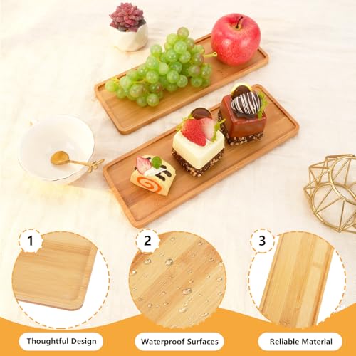 10 Pcs Wood Serving Trays, Rectangle Bamboo Tray for Bathroom, Wooden Serving Platter Vanity Tray for Dresser Snack Food Dinner Kitchen, 11 x 4 Inch(Rounded Edges)