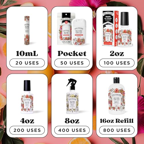 Poo-Pourri Before-You-Go Pocket Toilet Spray, Travel Essentials, Tropical Hibiscus, 1 Fl Oz, Up to 50 Uses, On-The-Go Bathroom Odor Deodorizer with Essential Oils, TSA Approved Size, Hibiscus, Apricot - size: 1 Fl Oz (Pack of 1)