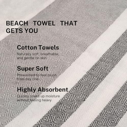 Cotton Turkish Beach Towel with Towels Oversized 36"x72" Pool Absorbent Extra Large Quick Dry Sand Travel Towel (Mélange Drift, 4 Pack) - color: Mélange Drift, size: 4 Pack