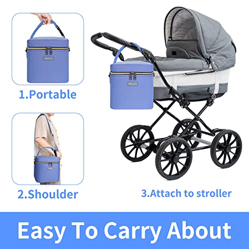 Mancro Breastmilk Cooler Bag with Ice Pack Fits 6 Baby Bottles Up to 9 Ounce, Insulated Baby Bottle Bag with Strap for Nursing Mom Daycare, Blue - color: Blue