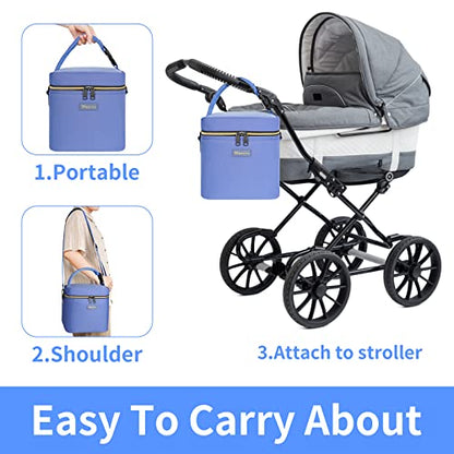 Mancro Breastmilk Cooler Bag with Ice Pack Fits 6 Baby Bottles Up to 9 Ounce, Insulated Baby Bottle Bag with Strap for Nursing Mom Daycare, Blue - color: Blue