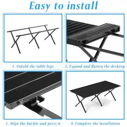 Suzile 2 Pack 4FT Folding Camping Table, Roll Up Portable Camp Table with Carry Bag, Low Collapsible Lightweight Aluminum Outdoor for Camping, Picnic, Beach, Patio, Kitchen(Black) - color: Black