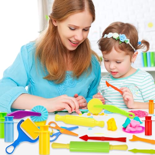 LCY WEDSHI Dough Tool Set, 15 Pcs Dough Tools Sets for Kids Ages 4-8, Dough Accessories Includes Cutters Roller, Rolling Pins, Safety Scissors, Plastic Knife - style: 15pcs
