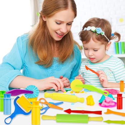 LCY WEDSHI Dough Tool Set, 15 Pcs Dough Tools Sets for Kids Ages 4-8, Dough Accessories Includes Cutters Roller, Rolling Pins, Safety Scissors, Plastic Knife - style: 15pcs