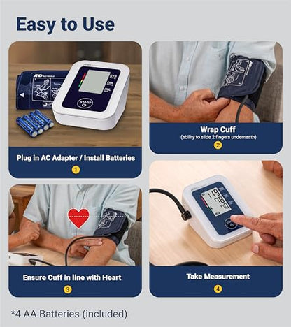 A&D Medical Blood Pressure Monitor for Home Use, UA-651 – Upper Arm Precise BP Machine – Wide Range Cuff (8.6-16.5” / 22-42cm), Adults, 4 AA Batteries - style: Monitor with Wide Range Cuff + AC port