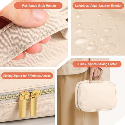 Travel Jewelry Organizer - Imitation Leather Travel Jewelry Case with Adjustable Pages, Jewelry Bag for Earrings,Rings,Necklaces,Bracelets-Perfect,Waterproof, Ideal for Trips & Gifts (Off-white) - color: Off-white