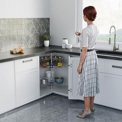 Dowell Base Cabinet Kidney Shape Dia.28 270° Lazy Susan, 2 Shelves, Kitchen Base Corner Cabinet Organizer (Chrome 4001 270 28) - size: Base Cabinet Kidney Shape Dia.28" 270°