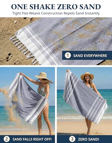 LANE LINEN Beach Towel 2 Pack - Beach Towels Oversized, Pre-Washed Large Beach Towels, Sandless Beach Towel, Quick Dry Travel Towel, Large Pool Towels, 39"x71" - Navy Blazer - color: 32: Navy Blazer, size: Pack of 2