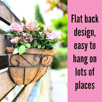 LaLaGreen Wall Hanging Planters, 6 Pack, 12 Inch Balcony Flower Baskets with Coco Liner Outside, Outdoor Vertical Garden, Fence Pots Holder Half Round Semi Circle Rail Railing Deck Porch Balcony Patio - size: 12" (30.5cm) x 6 Pack