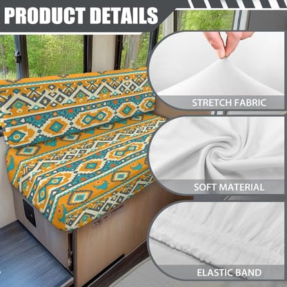 RV Couch Cover Set - 2 Pcs Aztec Tribal Print Slip Covers for Sofa Bed & Camper - color: Aztec Tribal