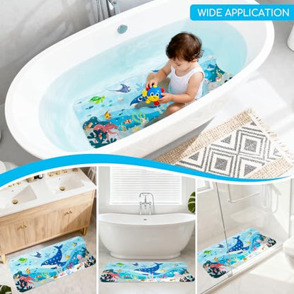 Baby Bath Mat for Tub, Non Slip Kids Bath Shower Mat, 40 X 16 Inch Large Bathtub Mat with Drain Holes and Suction Cups for Toddlers, Machine Washable and Waterproof (Whale) - color: Whale