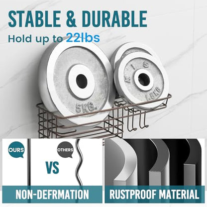 TAILI Shower Caddy Suction Cup with Hooks & Soap Holder, Heavy Duty Bathroom Shower Organizer, No Drilling Shelves for Inside Bathroom, Brown Metal Storage Holder - style: 1× Brown